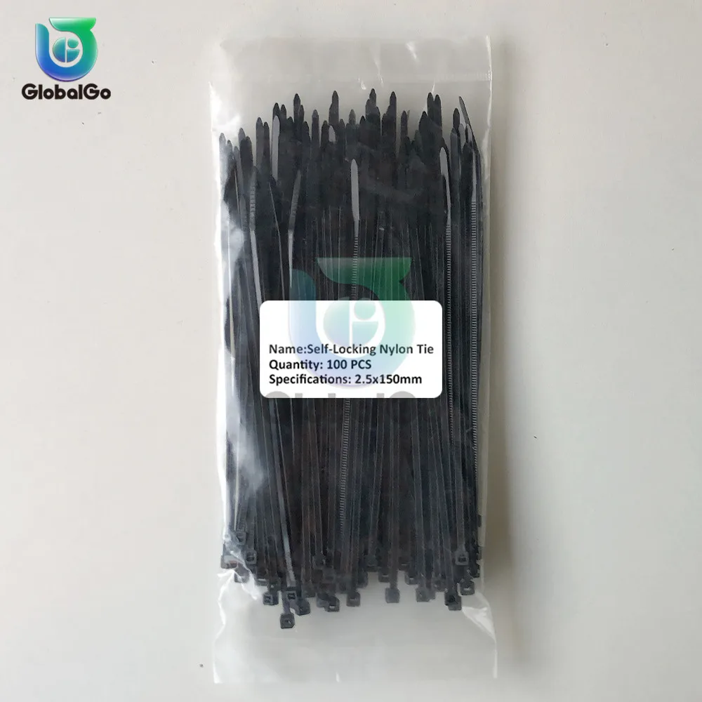 Black 100 шт/уп самоблокирующийся пластиковый нейлоновый хомут для проводов и кабелей стяжки 100 шт черные стяжки для проводов застегните кабель петли 2,5*150 мм - Цвет: Black