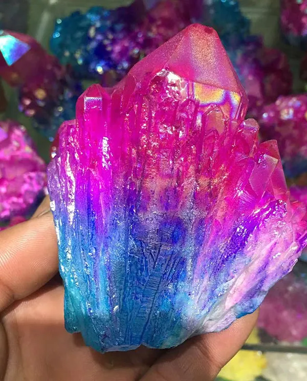 Удивительный зеленый фиолетовый камень Aura Angel Quartz Crystal титановый висмут