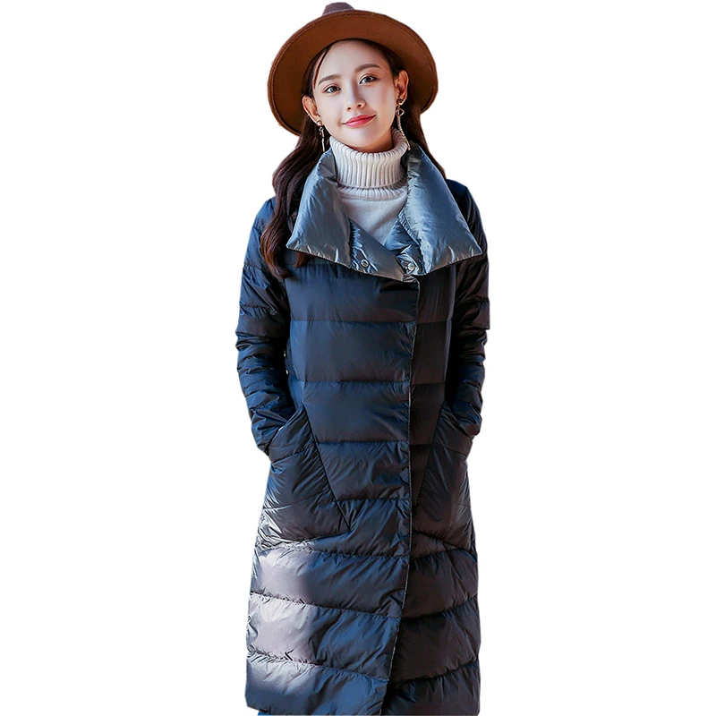

Light Thin Down Coats Women Double Side Slim Long White Duck Down Jackets Outwears Autumn Winter Female Casual Down Coats FP1646