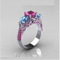 imitation red and blue blue stone 2016 high quality aaaa zirconia red cz ladies fashion funcy rings