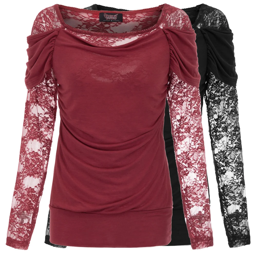 Алые темные дамы кружева с длинными рукавами Готический топы костюм косплей