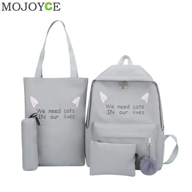 Gray Set 4 шт./компл. милый литерный принт Mochila рюкзак туристические рюкзаки для отдыха школьные рюкзаки для девочек-подростков сумки на плечо школьная сумка - Цвет: Gray Set