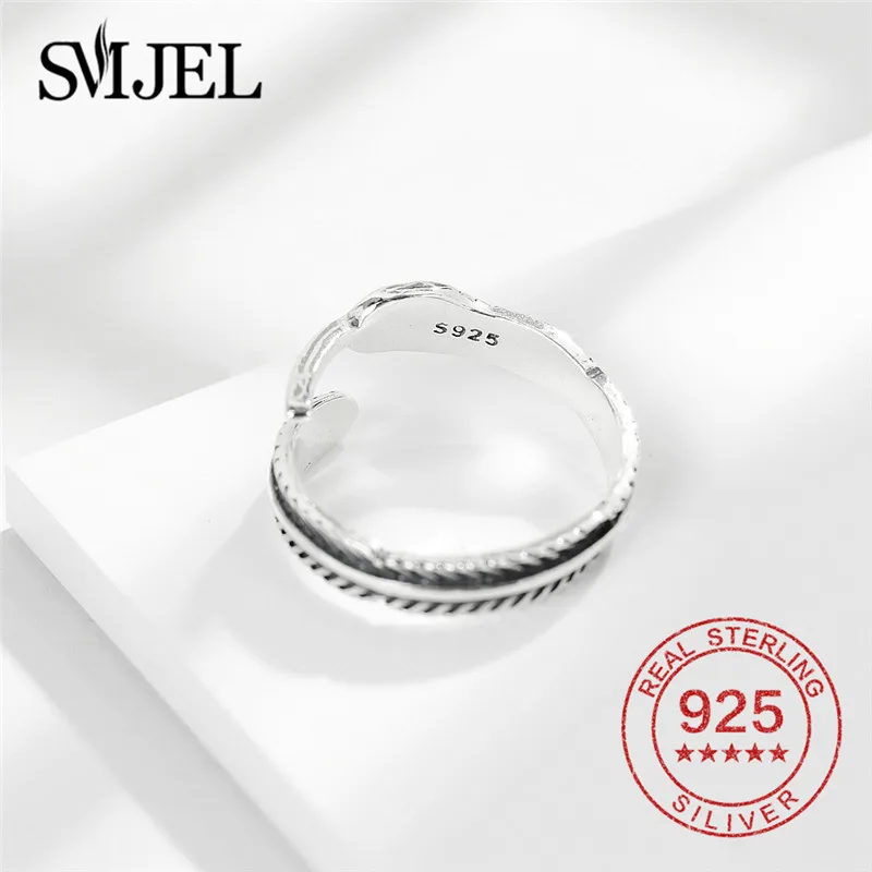 

SMJEL 925 Sterling Silver Drop Glaze Leaves Open Rings For Women Vintage Handmade Men Rings Feather Sterling-silver-jewelry