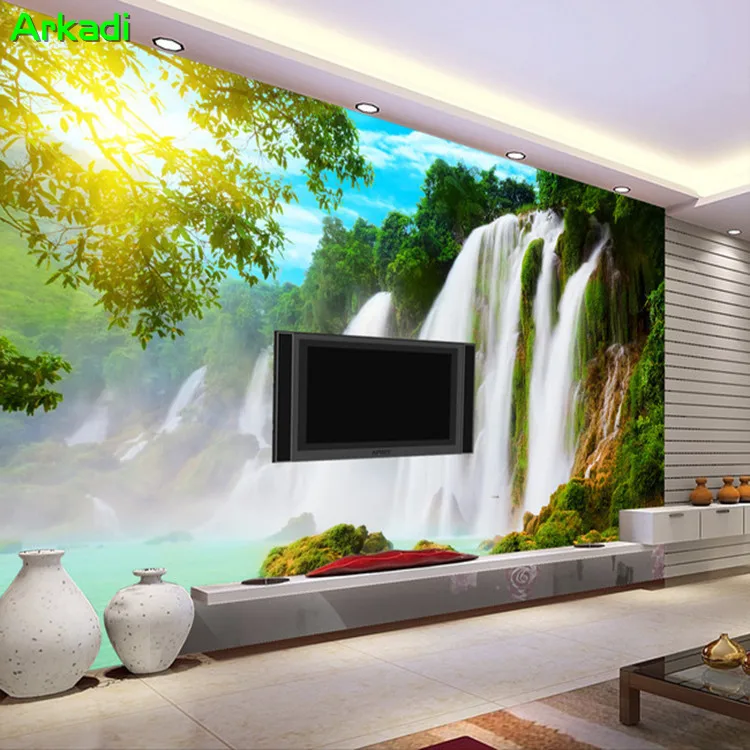 Custom Mural Forest Waterfall Landscape Wallpaper 3D Seamless Sofa TV Living Room Bedroom Background | Обустройство дома