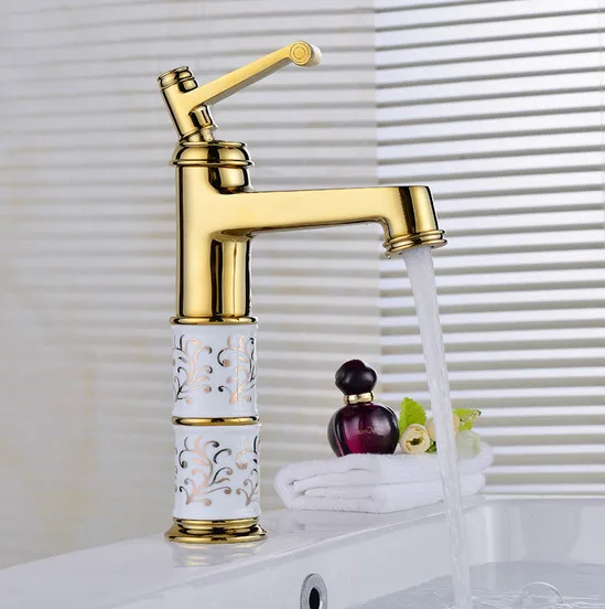 

Luxury brass bathroom water faucet with single handle single hole golden bathroom basin sink faucets