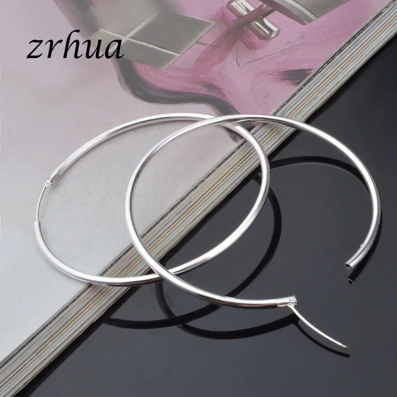 Женские серьги кольца ZRHUA большие круглые серебристого цвета с отверстиями