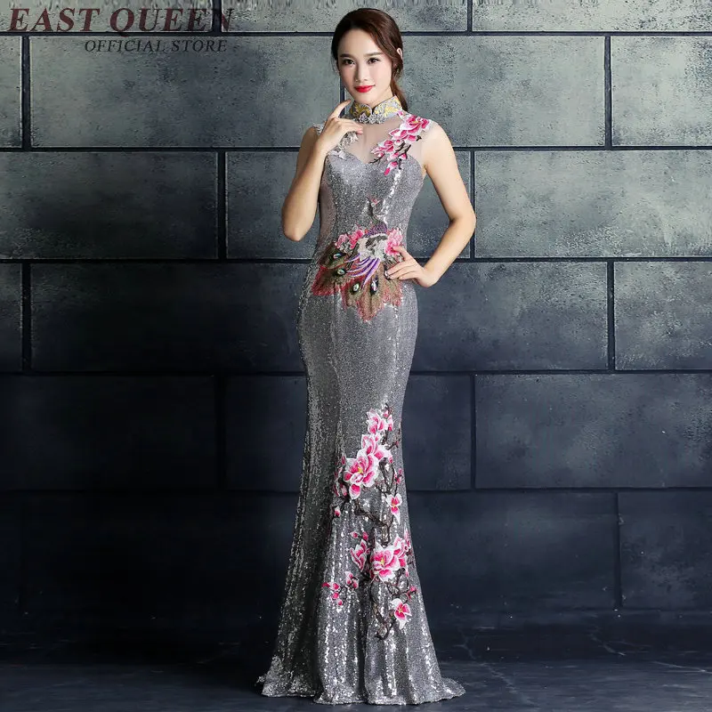 Новое поступление 2018 Восточное вечернее платье без рукавов qipao китайское Русалка