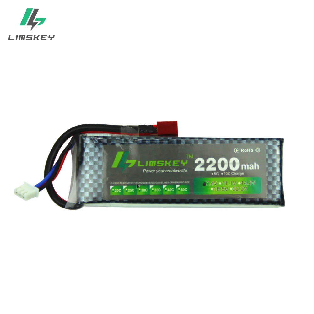 

Limskey Power 7.4V 2200mah 25C Max 40C T Plug Lipo Battery for RC Qudcopter Helicopter Airplane Car Traxxax 1/16 Revo Toy