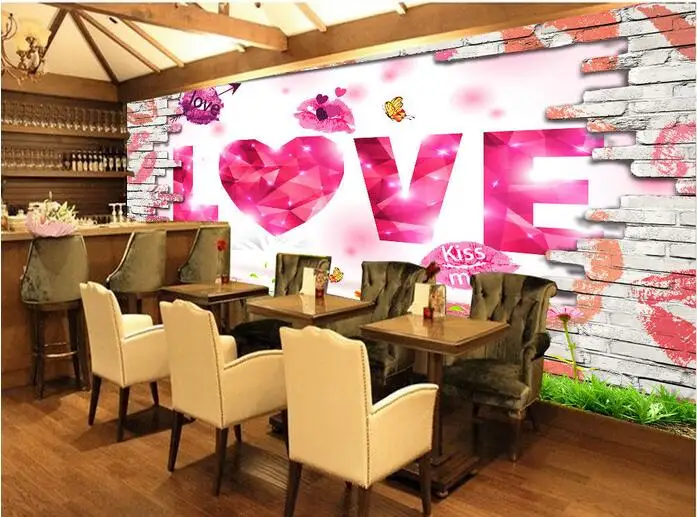 

3d room wallpaper custom mural Diamond LOVE lip Brick wall background living room home decor photo wallpaper for walls 3d