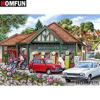 homfun full squareround drill 5d diy diamond painting rural gas station embroidery cross stitch 5d home decor gift a07274