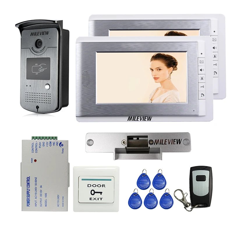 Оптовая продажа Новый 7 &quotцветной видеодомофон + 2 монитора rfid карта доступа