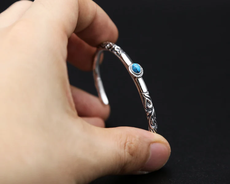 Браслет из серебра 100% пробы с бирюзовым камнем|cuff bangle|women cuffsilver bangles women |