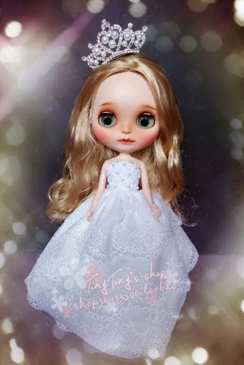 1/6 ручная работа, аксессуары для куклы blyth, модное кружевное свадебное платье+ корона+ вуаль для куклы blyth, аксессуары для одежды