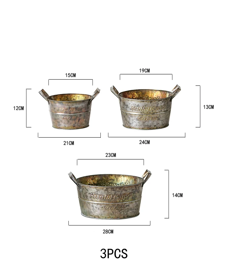 A Set Американская металлическая ваза since1972 винтажный декоративный поднос с ручками Ретро цветок антикварная Железная бочка корзина для хранения фруктов - Цвет: A Set