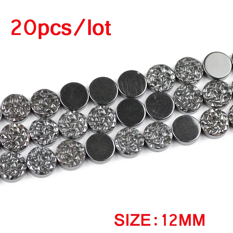 12MM 20pcs JHNBY неровный монеты черные гематитовые бусины Натуральный камень плоские круглые 8/10/12 мм свободные шарики для плетения браслетов своими руками аксессуары - Цвет: 12MM 20pcs