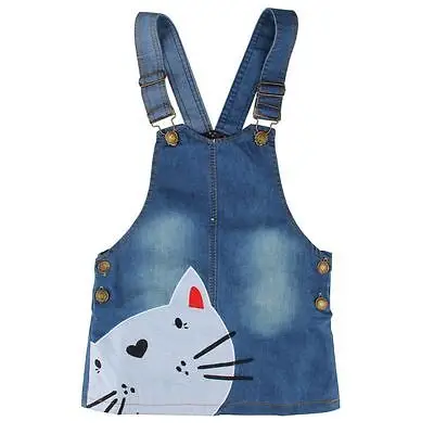Новинка 2017 джинсовый комбинезон с милым котом для маленьких девочек платье