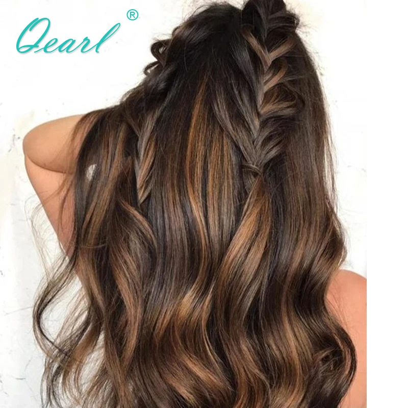 

Highlights Colored Lace Front Human Hair Wigs Women"s Hair 13x4 Wavy Laced Frontal Wigs Brazilian Remy Hair PrePlucked Qearl