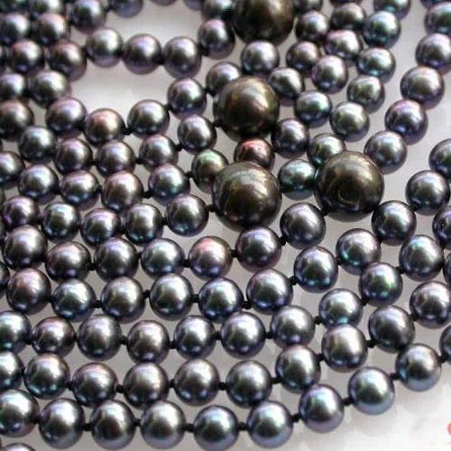 Ожерелье женское из черного круглого пресноводного жемчуга 100 дюйма 6-11 мм