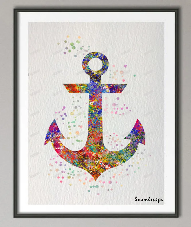 Оригинальный aакварель якорь холст картина стены Искусство Плакат Печать