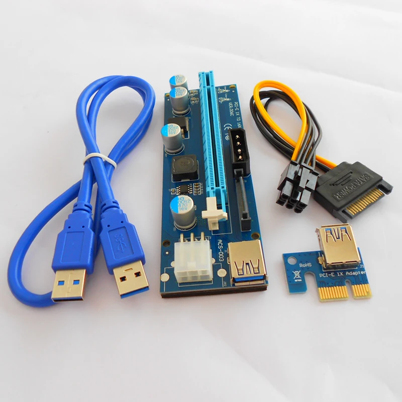 3 в 1 4pin 6pin SATA PCI E карта Riser USB 0 LED 60 см Express 1x до 16x PCIE для майнинга