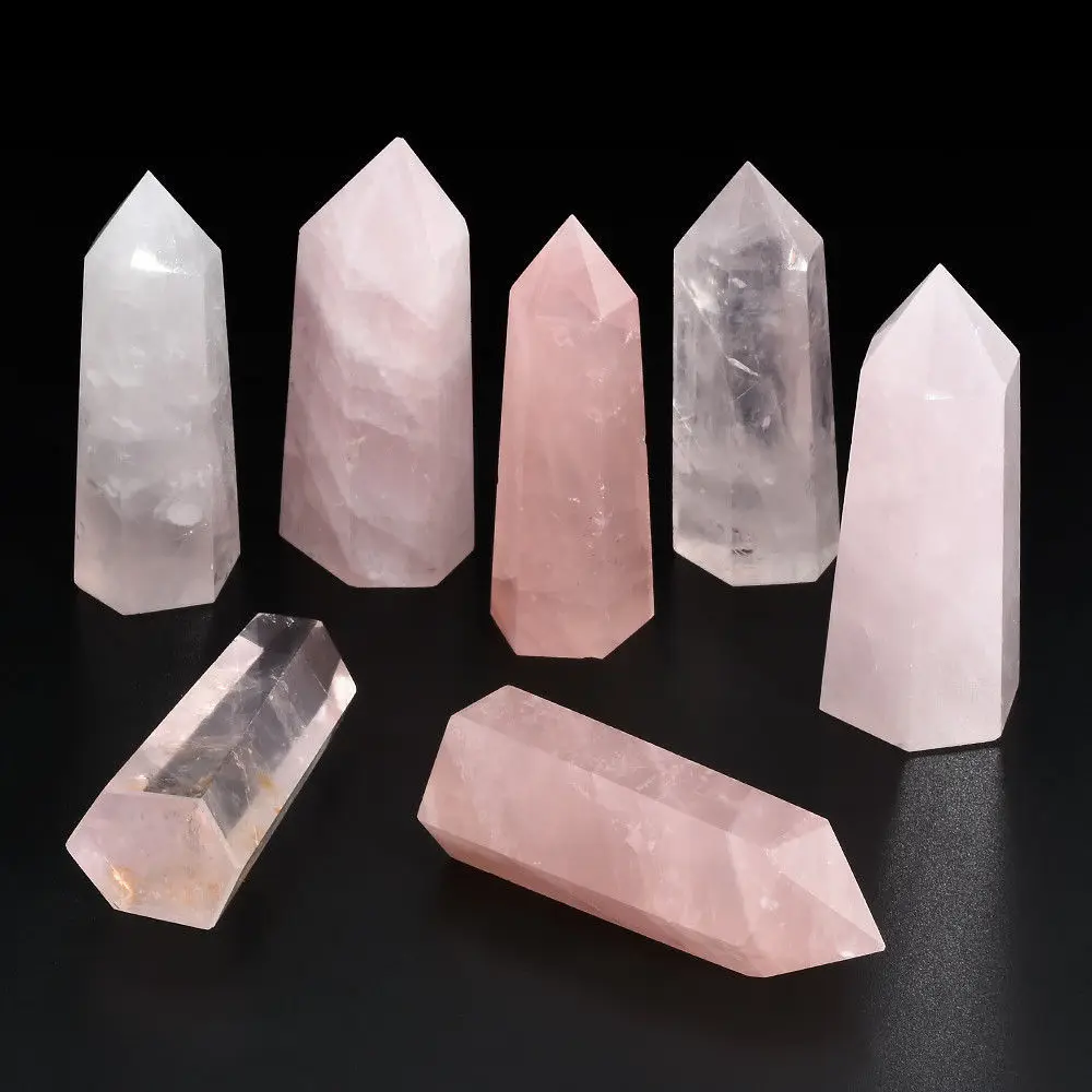 

beautiful natural pink rose quartz obelisk crystal wand point rieki healing for home decoration 1pcs