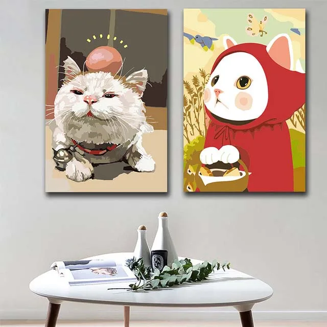 DIY картинки для раскраски по номерам с цветами милый кот Белый Кот цветок кошка