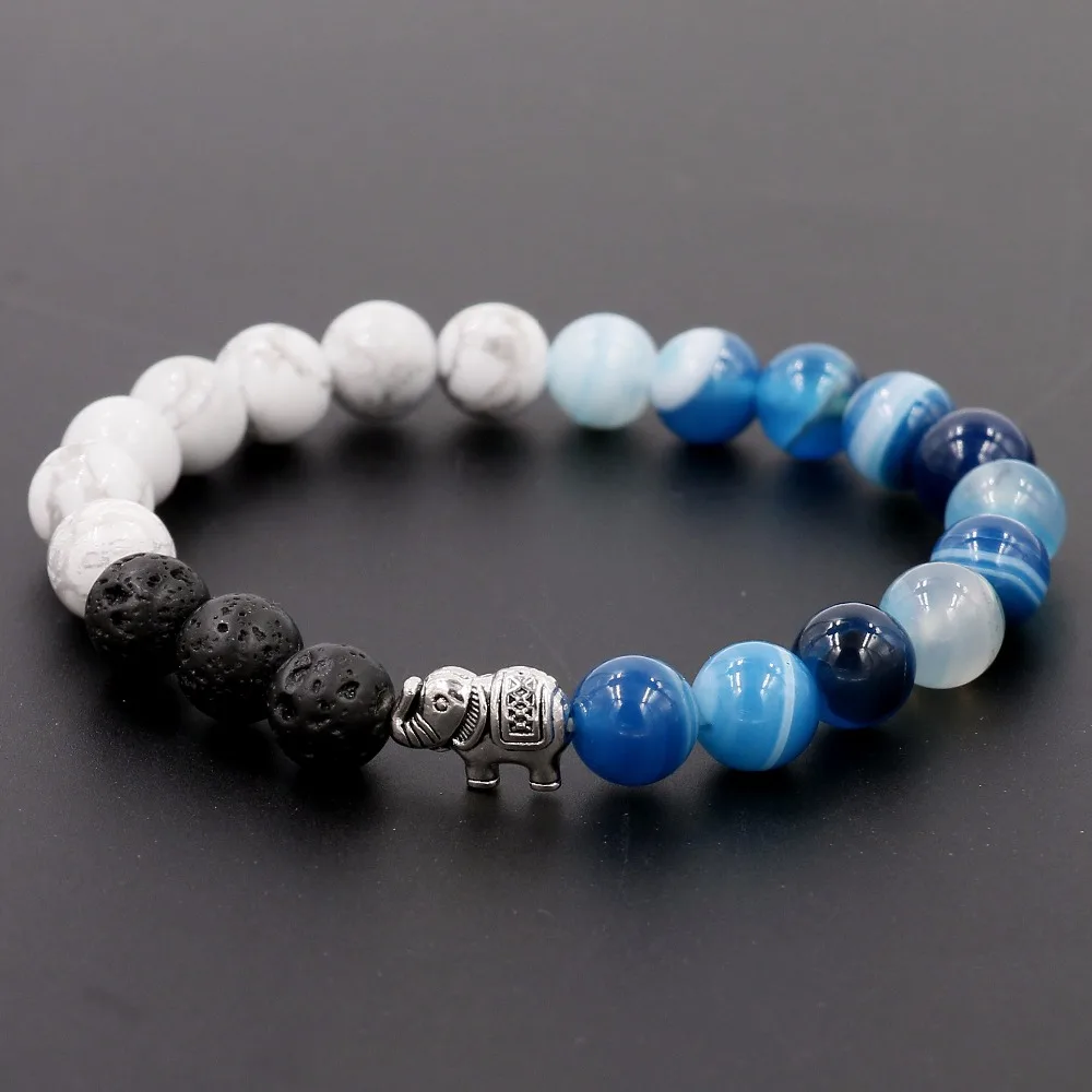 Новый дизайн оптовая продажа 8 мм лавовый камень с белым камнем Howlite браслет со