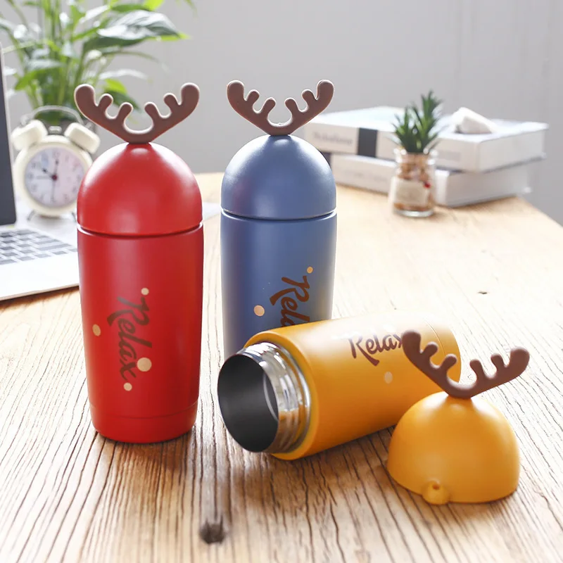 Cartoon fashion Small antlers Thermos Elk stainless steel vacuum flask Leakproof Male and female students gifts Outdoor travel | Дом и сад