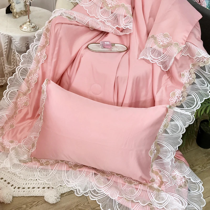 Роскошное Европейское Белое кружево 3 шт. 60S Tencel Стёганое одеяло наволочка постельные принадлежности свадебное летнее кондиционер одеяло s одеяло покрывало# a