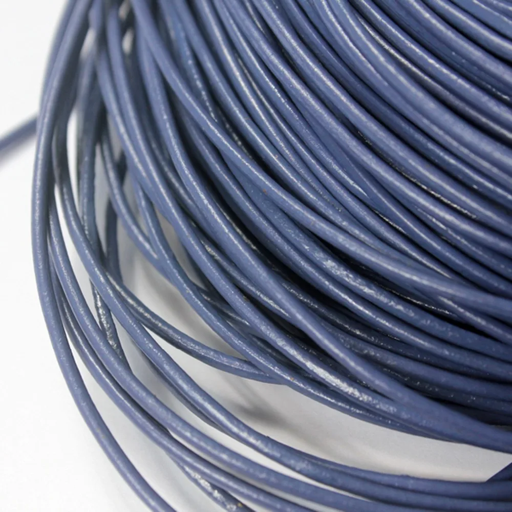 

5 yards 2mm Round Genuine Cow Hide Dark Jean Blue Leather Strands, 2mm Real Leather Cord for DIY Bracelet Jewelry
