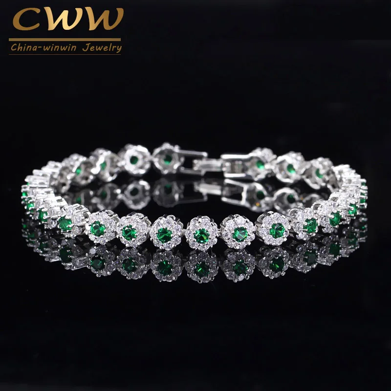 green CWWZircons Одежда высшего качества звено цепи Зеленый Кристалл Warp браслет модные женские туфли Свадебная вечеринка круглый фианит Браслеты CB086 - Окраска металла: green