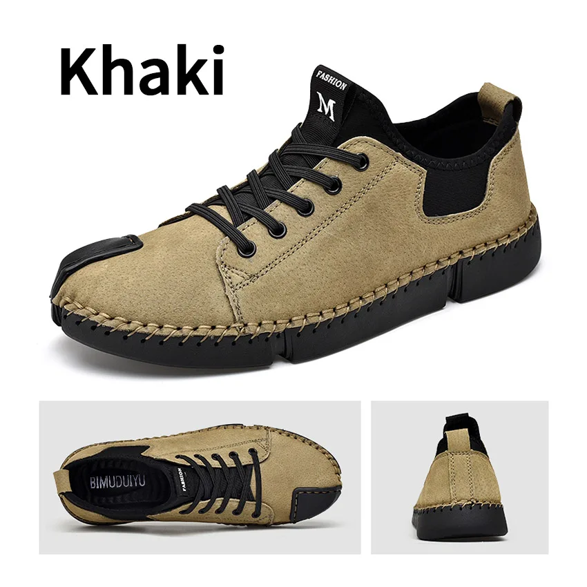 Khaki BIMUDUIYU; модные мужские кроссовки; мужская повседневная обувь; дышащая мужская повседневная обувь на шнуровке; большие размеры 38-46; обувь на плоской подошве - Цвет: Khaki