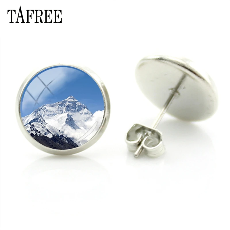Красивые серьги TAFREE с изображением пейзажа кабошон родиевым покрытием Эверест