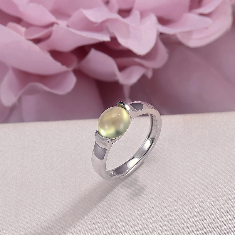 Rings For Women Prehnite Fine Jewelry S925 Silver Sterling 7*7mm Natural Green Oval Gemstone Adjustable Ring Bijoux R-PR006 | Украшения и