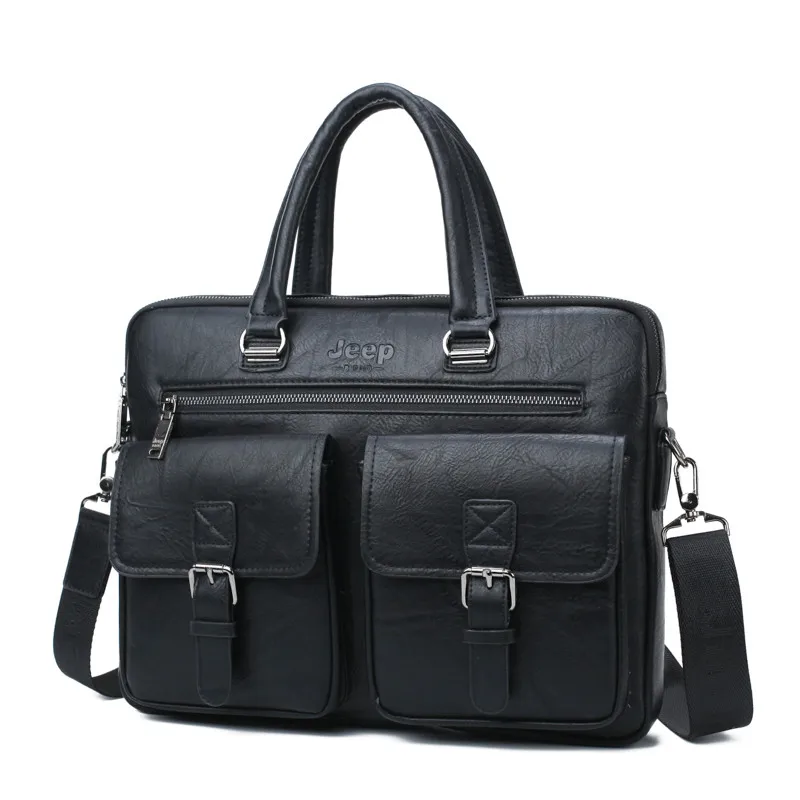 8001-Black Мужской портфель для ноутбука 13,3 д. jeep buluo, комплект, оранжевый портфель и кошелек, деловая сумка на плечевом ремне, кожаная сумка для офиса, все сезоны - Цвет: 8001-Black