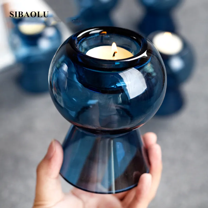 INS синяя стеклянная ваза Террариум Бутылка Контейнер цветок домашний декор стола