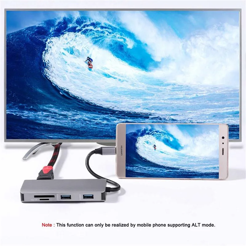 Новый 9 в 1 type C концентратор адаптер USB к HDMI 2 USB3.0 Micro SD/TF кард ридер с PD DC128| |