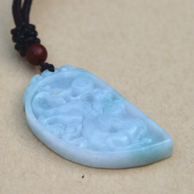 Drop shipping Natural AAA Jadeite Jades Pendant 3D Handmade Carved Chinese Dragon Pendants Amulet Fashion Jewelry+Rope | Украшения и