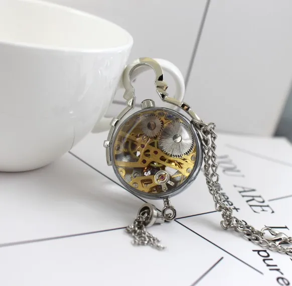 

Crystal Mechanical Pocket Watch Transaparent Glass Ball Cover Pendant Chain Elegant Ladies Deco Clock Girls Gifts reloj