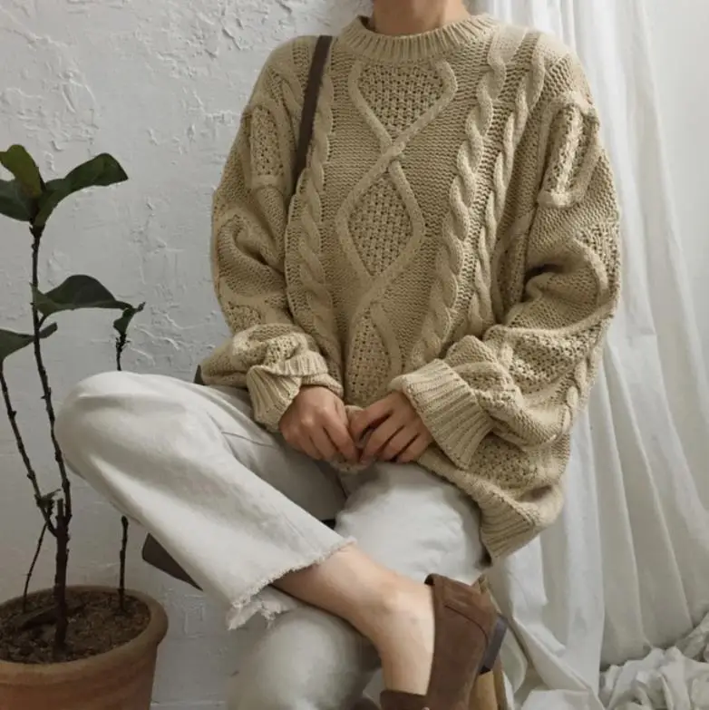 Winter Fashion Wool Vintage o-neck Women Pullovers Sweater Knitted Sweaters Lovely | Женская одежда