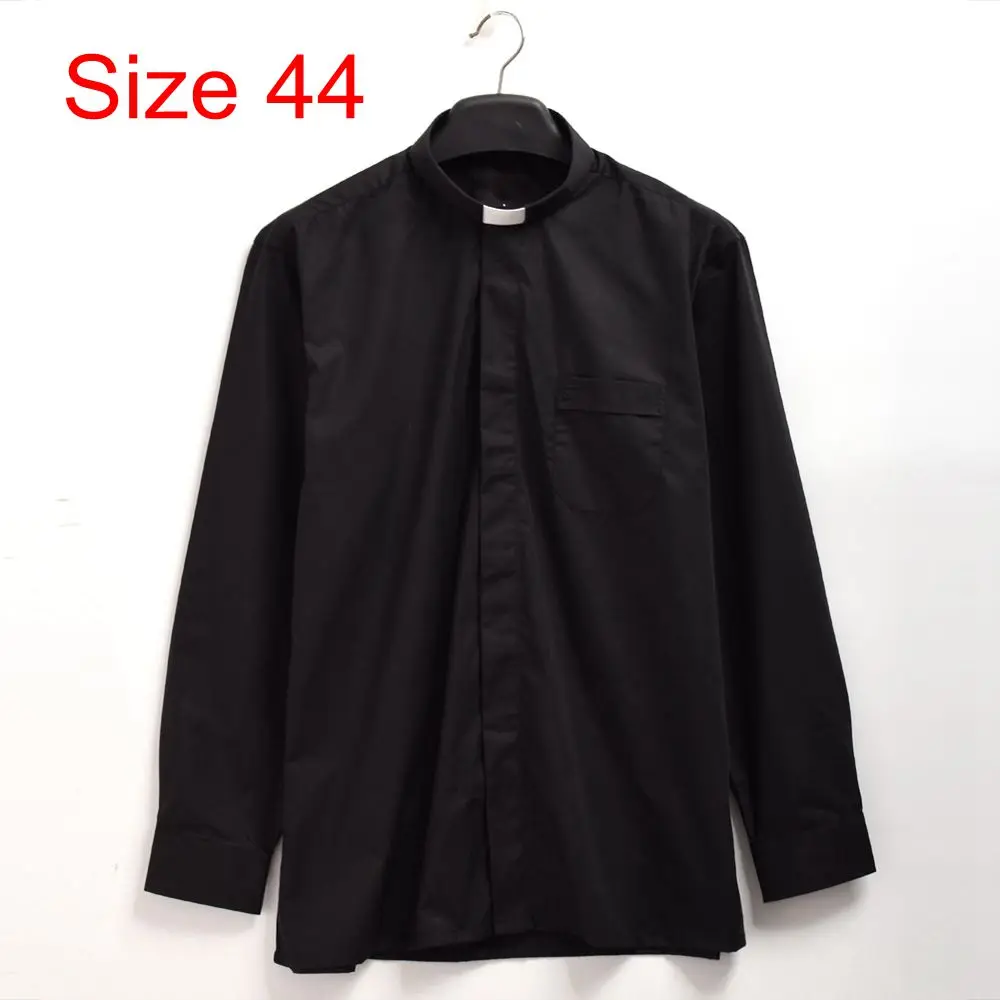 Long Sleeve Size 44 Костюм священника и Tab рубашка с воротником Для мужчин/женский, Черный министр проповедника Priest топы с короткими рукавами - Цвет: Long Sleeve Size 44