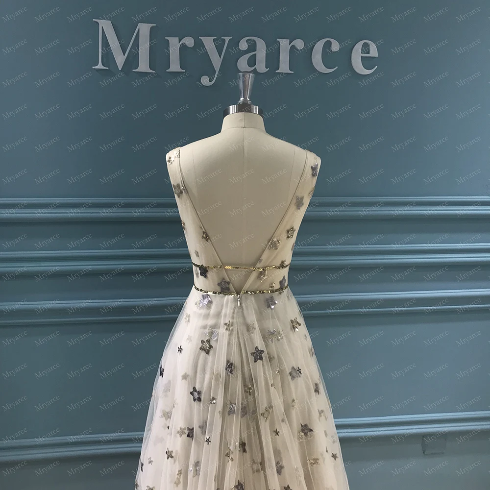 Mryarce Новое блестящее Золотое свадебное платье с глубоким вырезом без рукавов с открытой спиной Свадебные платья