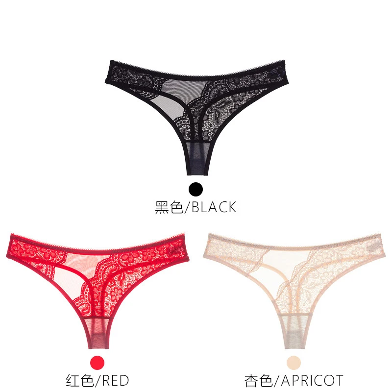 black red apricot 3 шт./лот, сексуальные трусики, прозрачная сетка, кружева, пэчворк, стринги, дышащая сетка, танга с кружевом, женские трусы, нижнее белье - Цвет: black red apricot