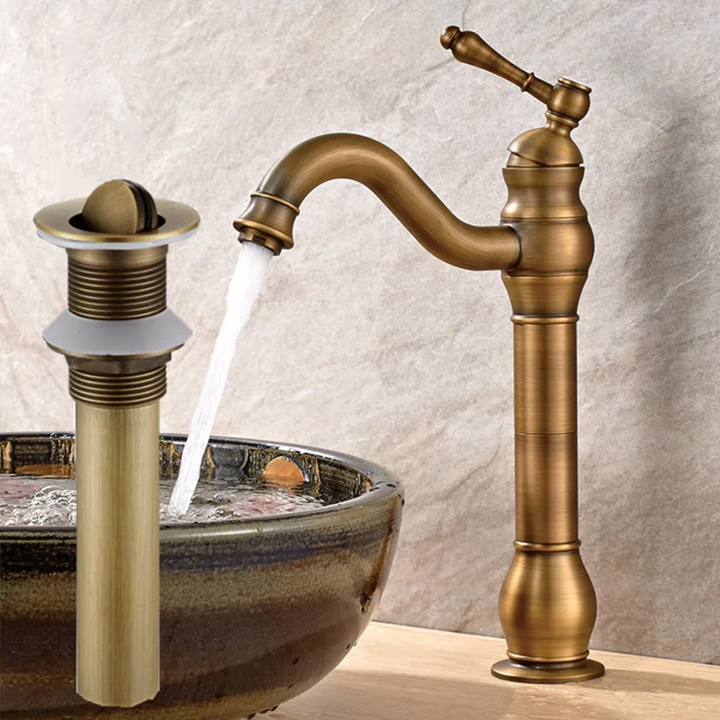 Бесплатная доставка античный бронзовый смеситель для ванной комнаты на высокой