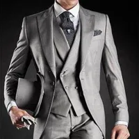 2017 new costume homme Long Gray Black Groom Tuxedos Groomsmen Morning Style Wedding Suits for men Prom Formal Bridegroom Suit
