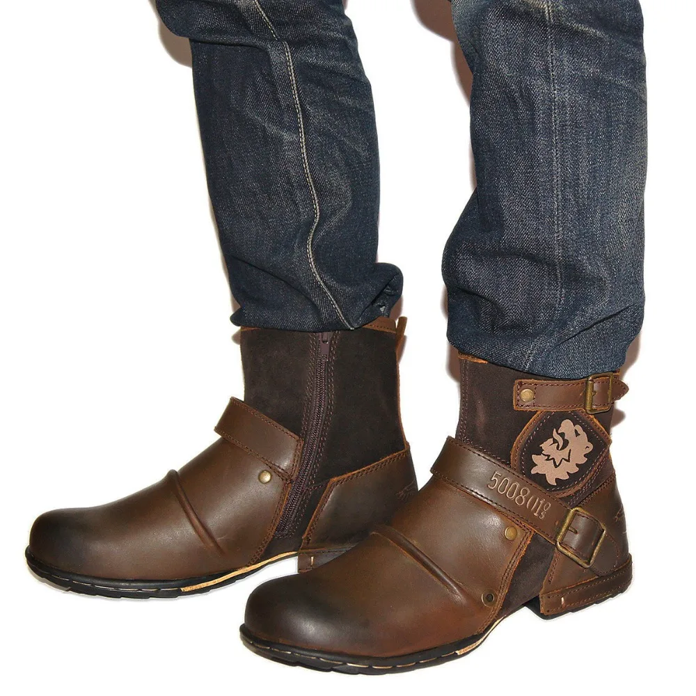 

OTTO ZONE 2018 Autumn Men's Genuine Leather Boots Working Boots Mountain Shoes Vintage Oxford Ankle Boots High Quality Boots Men
