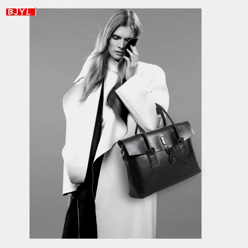 Genuine leather Women briefcase business 14 inch laptop handbags female crossbody bag ladies computer shoulder messenger bags