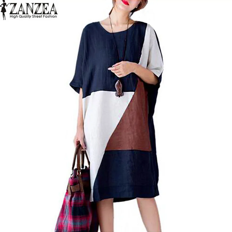 Новая мода ZANZEA Oversize Лоскутная Повседневный Кафтан Vestido 2019 женские летние