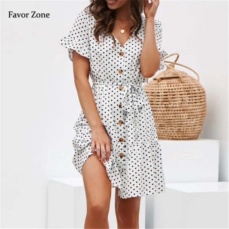

Chiffon Summer Dress Women Polka Dot Boho Beach Dress Vintage Short Sleeve Sexy Party Dresses Mini Sundress Plus Size Vestidos