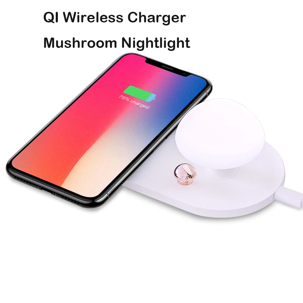 QI Беспроводное зарядное устройство гриб ночник Настольный для iPhone X XR 8 Plus chargeur